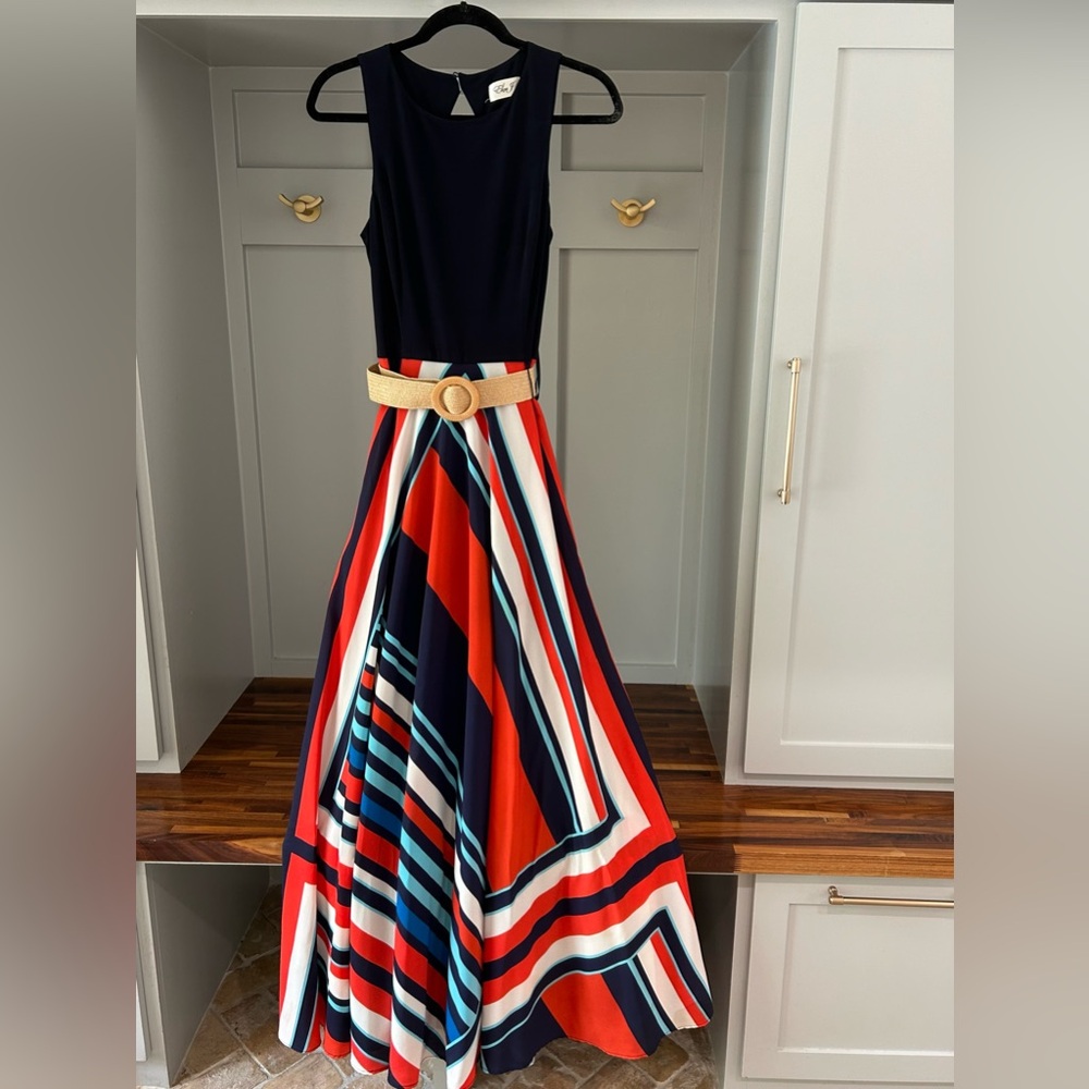 Navy long dress with pattern